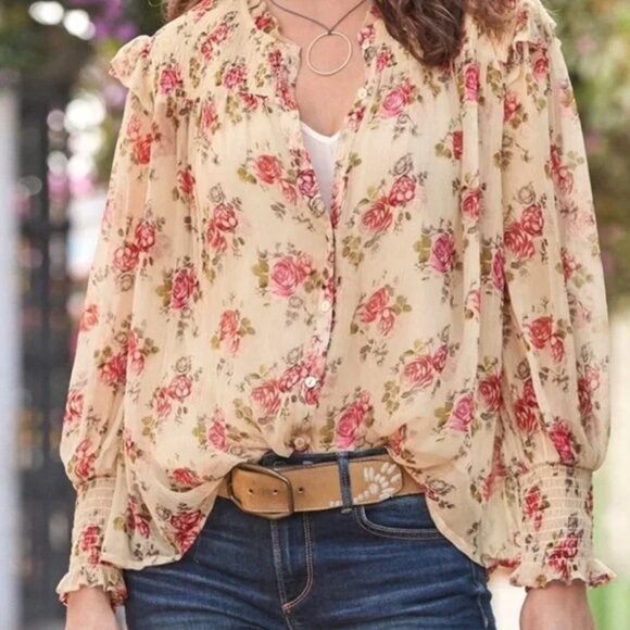 Sundance Tops - Sundance Amelia Cream Bloom Sheer Floral Blouse